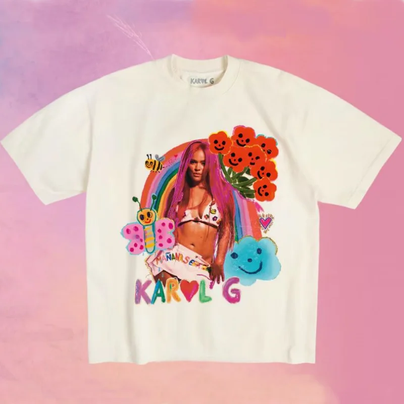 

2024 Tashion Print Oversized Loose Cotton Men's T-Shirt Women's T-Shirt Streetwear Graphic Y2k Vintage KAROL G T-Shirt Top New