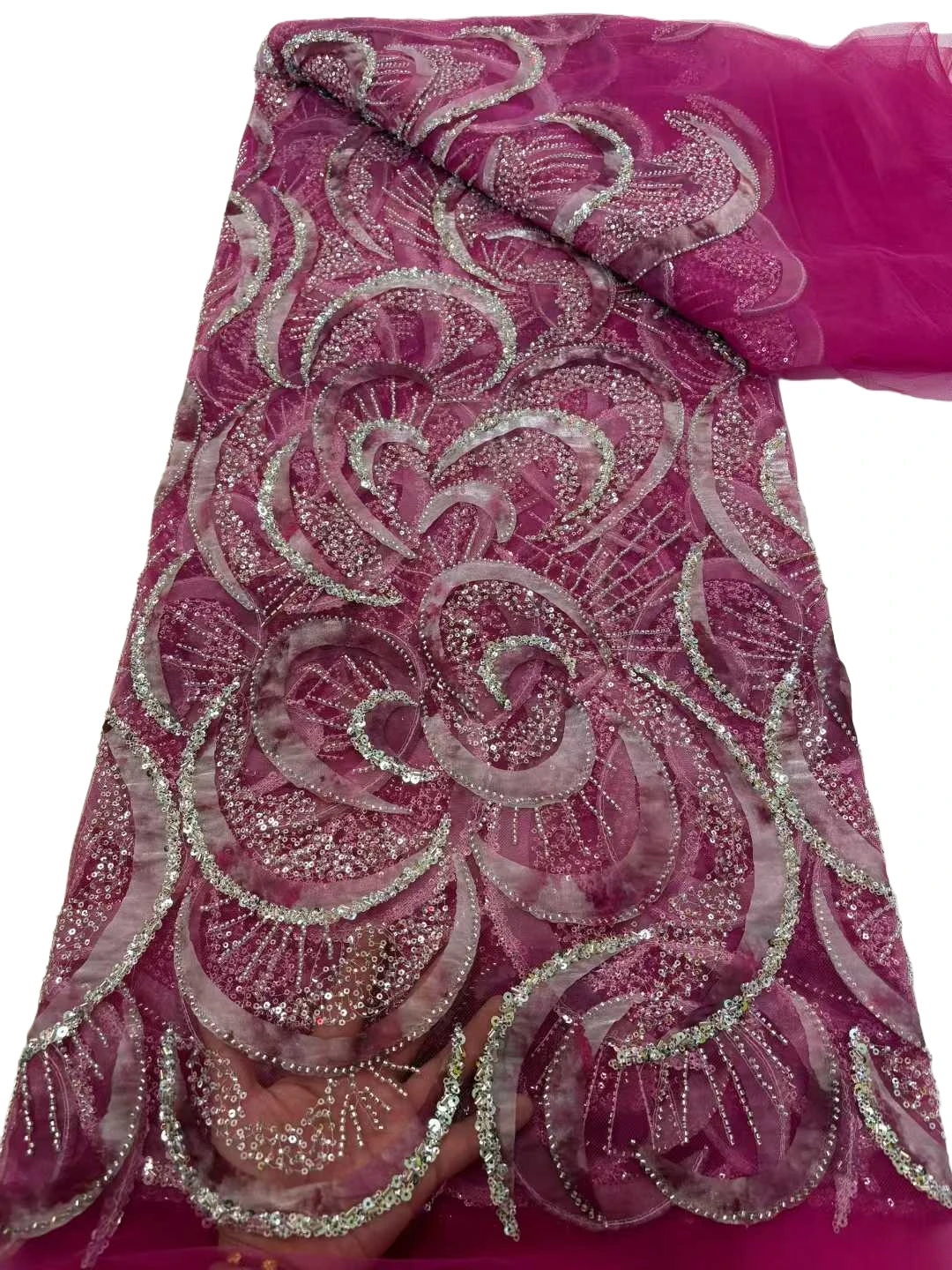 

2025Лучшее качество, новейшее мягкое элегантное нежное австрийское шифоновое сетчатое кружево с камнями для свадебного вечернего платья NN2798_R