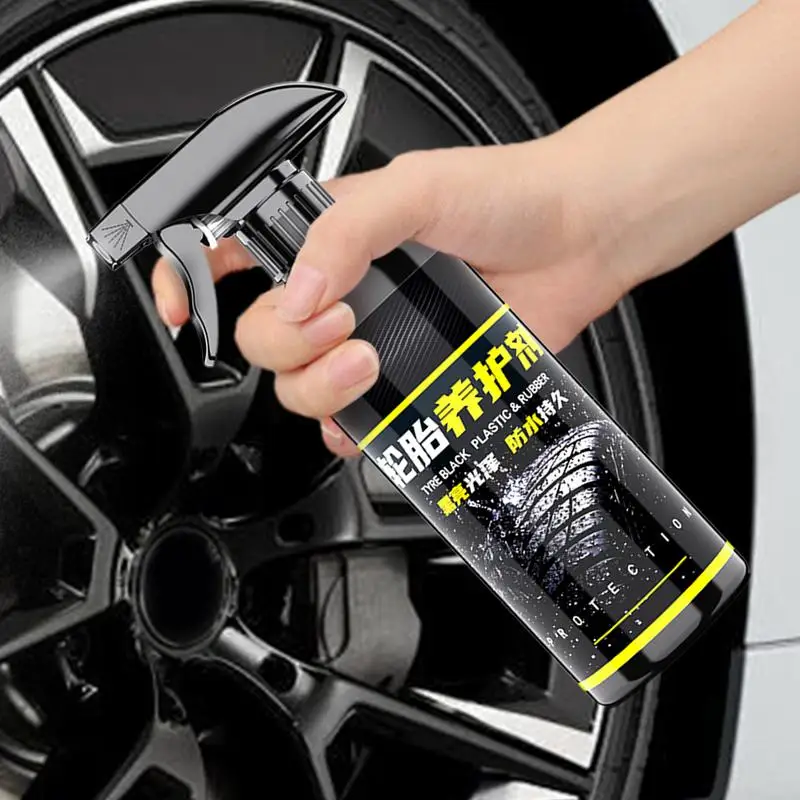 Tire Shine Spray 500ml Tire Care Agent With Applicator Sponge Wheel Cleaner For Car Detailing Keep Tires Looking Black And Gloss