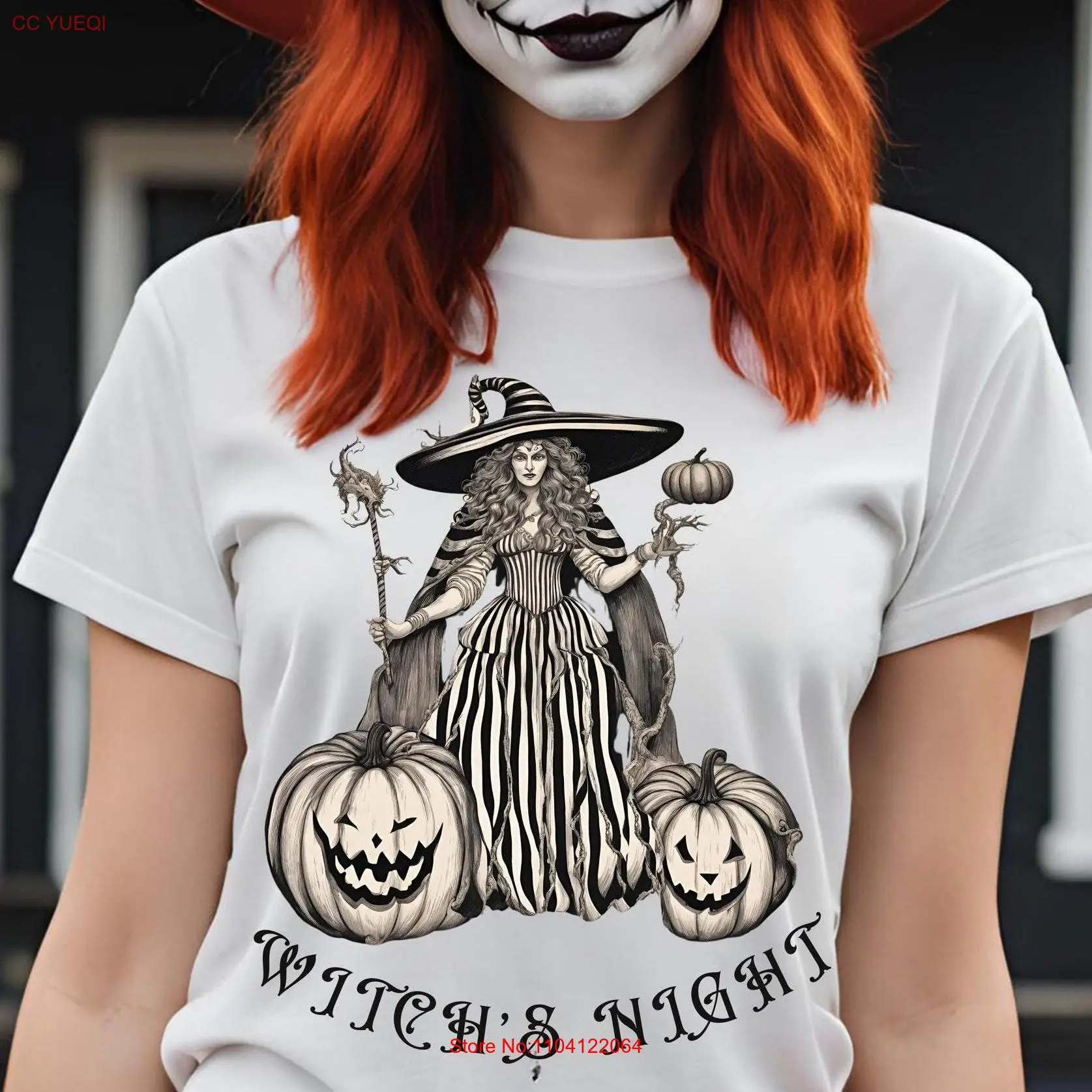 Camiseta de otoño Bruja espeluznante Halloween SweaT Happy Costume manga larga o corta
