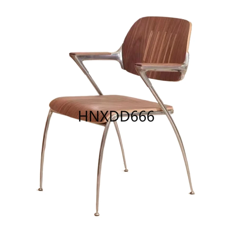 

Nordic medieval stainless steel solid wood dining chair