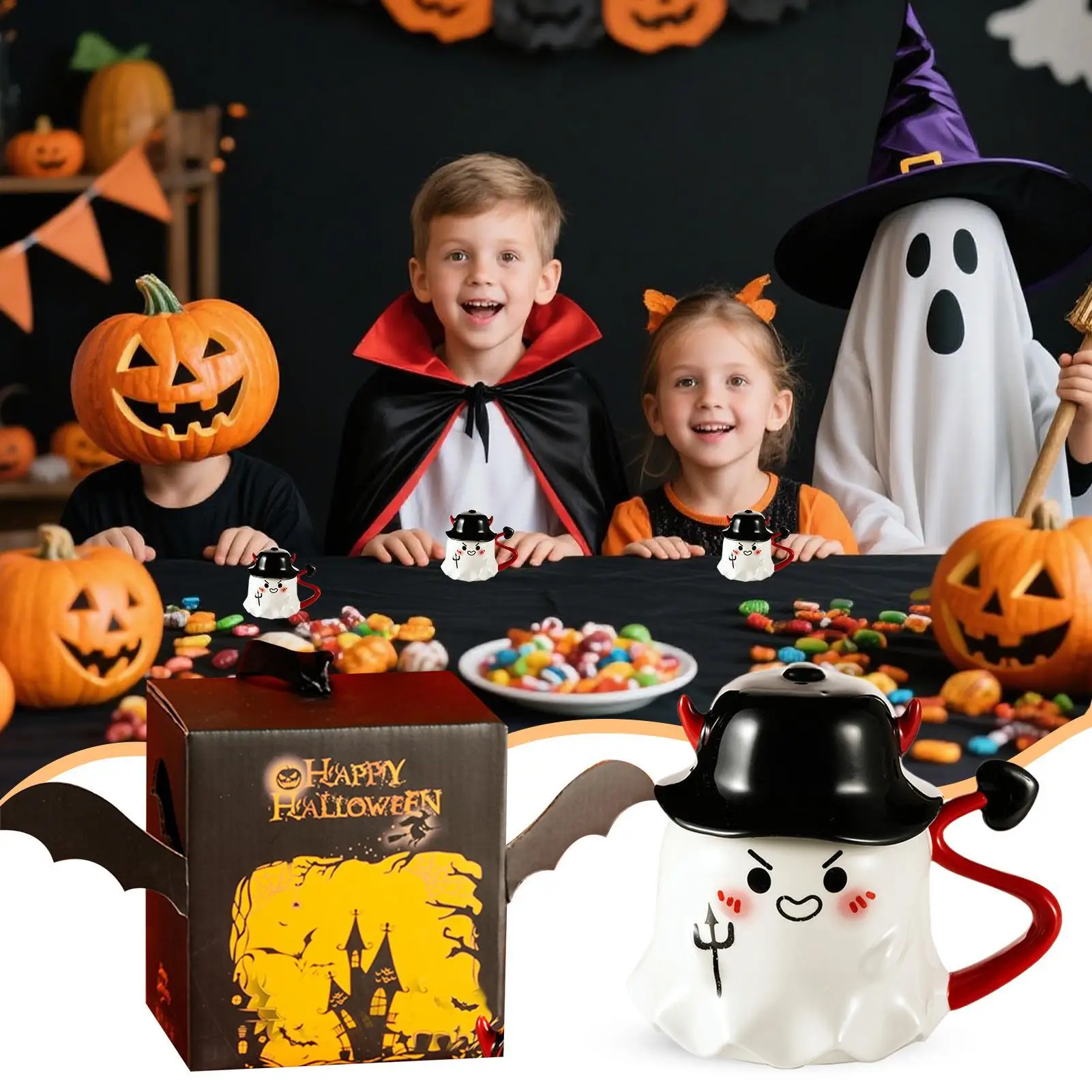 

Кружка на Хэллоуин, милые забавные керамические чашки-призраки, сезонное украшение для друзей, день рождения, школы, офиса, подростков, новоселье, осень, семья