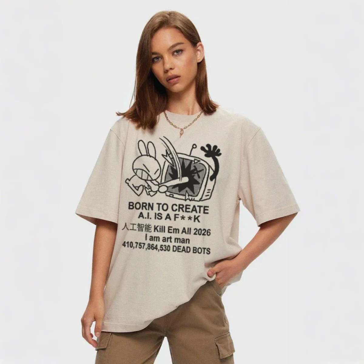 Born to Creat Anti AI Funny Meme T Shirt Loose Short Sleeve Y2k Streetwear Graphic Tees Cool T-Shirts Unisex Fashion Printed Top