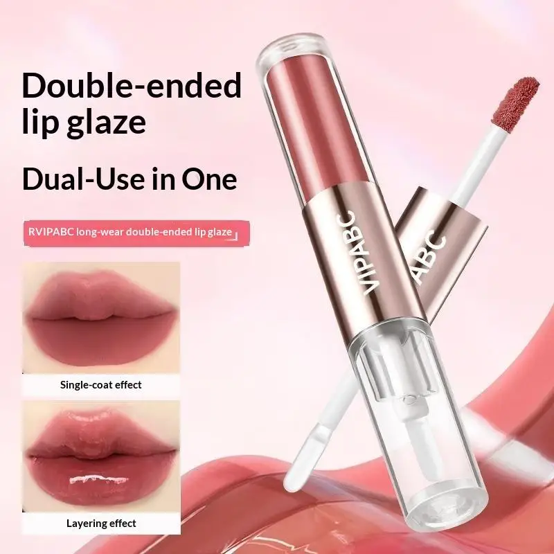 2 In 1 Double-End Matte Lip Gloss Transparent Moisturizing Lip Oil Glaze Shimmer Liquid Lipstick Glossy Mirror Shine