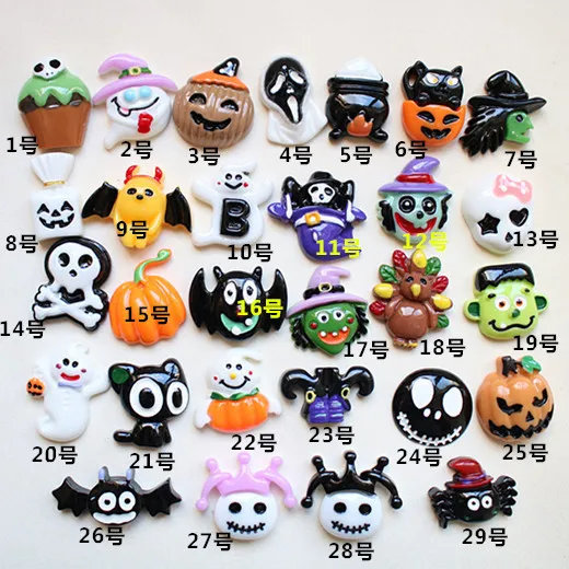 100pcs Kawaii Halloween Vampire Ghost Pumpkin Bat Resin Accessories DIY Hairpin Shoes Buckle Headband Ring Accessories