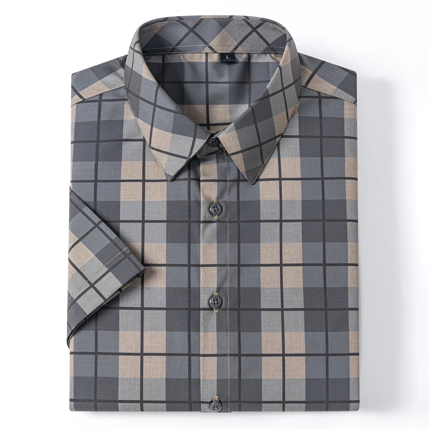 

High Quality Plaid Short Sleeve Casual Shirt For Men Summer New Fashion Top Clothing Anti-wrinkle Bamboo Fiber Slim Dress Shirts