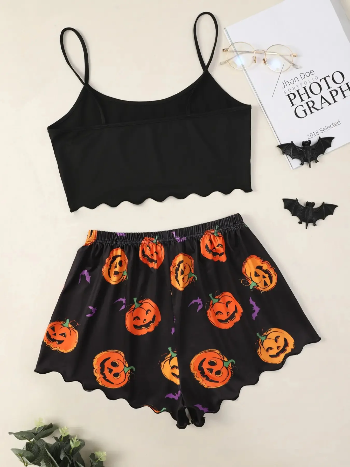Halloween Pajamas Set Women Sleepwear Devil Pumpkin Print Short Sleeve Tops and Shorts Set Home Clothes Nightwear