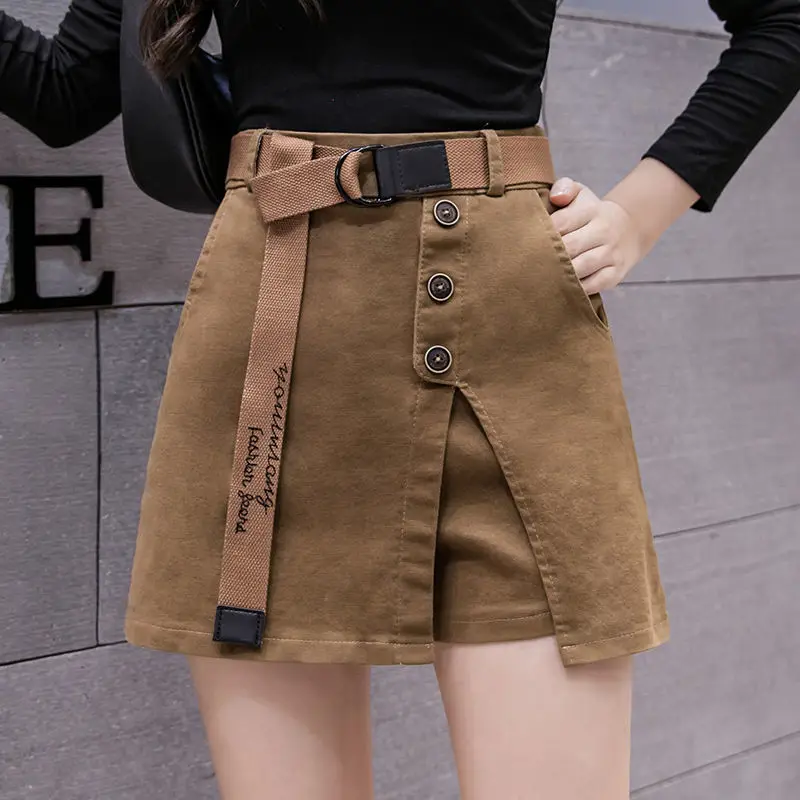 2024 Summer Shorts Women Elastic Culottes Thin Fashion High-waisted Slimming Fake Two Trousers Skirt Style Korean Casual Pants