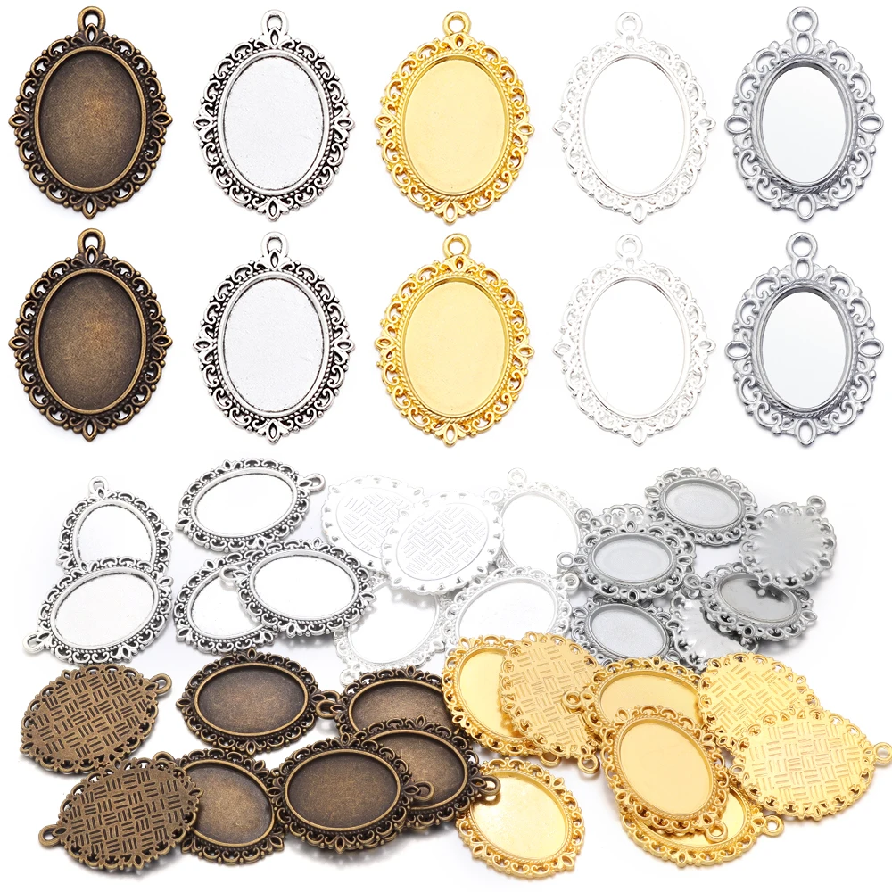 5/10 stücke Legierung Cabochon Basis Vintage Oval Anhänger Tablett Einstellung Cameo Blank Lünetten Für Schmuck Machen DIY Halskette Zubehör