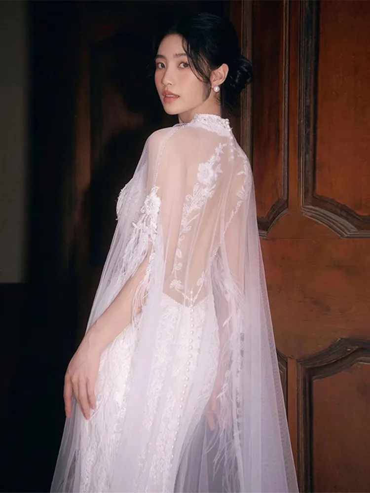 

A new lace light luxury elegant collar niche morning dress for going out and tulle fishtail