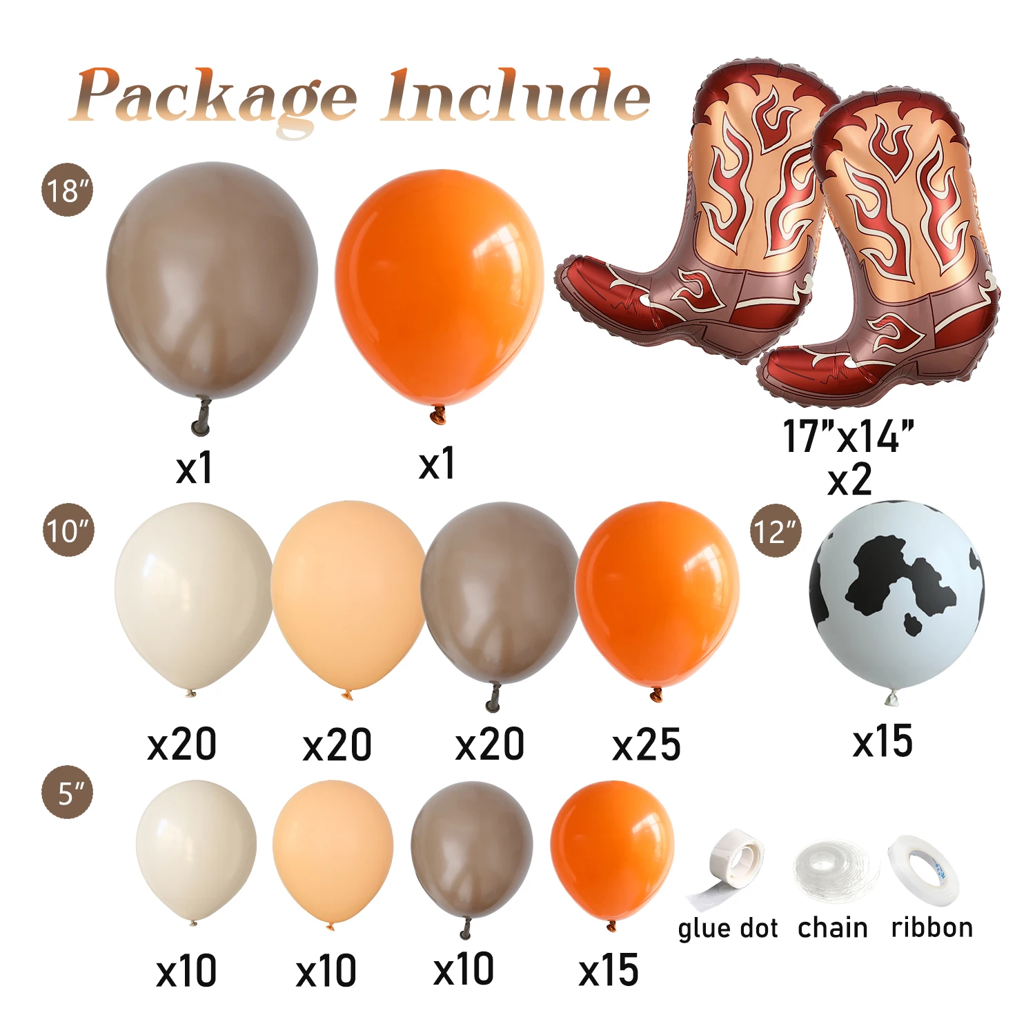 152pcs Western Cowboy Balloon Arch Kit Brown White Sand Orange Nude Balloons for Retro Horse Rodeo Baby Shower Birthday Decor