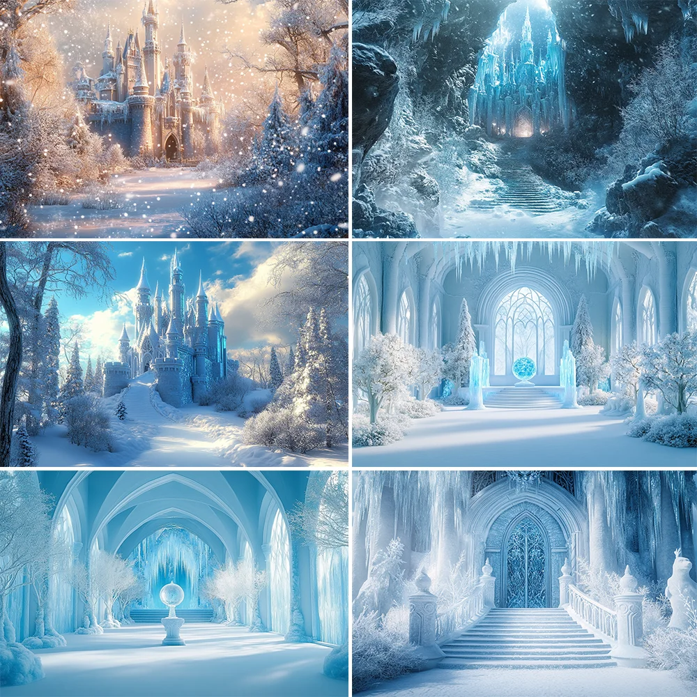 

Winter Forest Castle Photography Backdrop Forest World Wonderland Christmas Kids Family Party Decor Backgrounds for Photographs