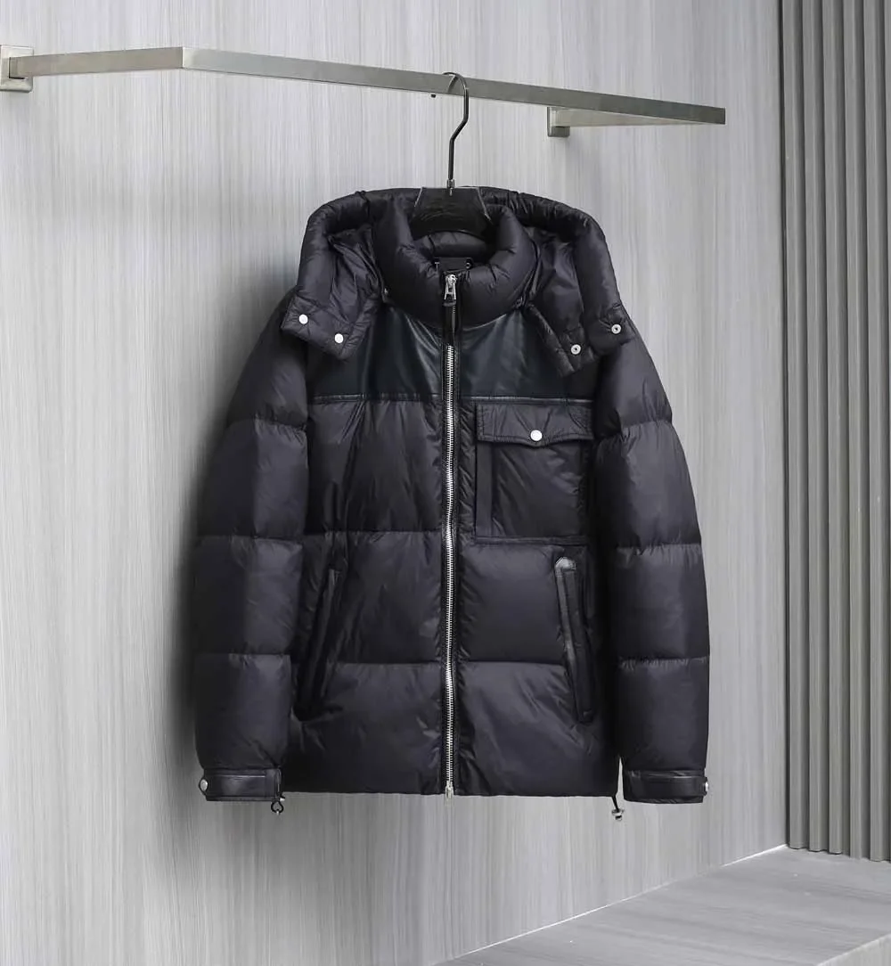 BILLIONAIRE SIJITONGDAMen's new down jacket features a detachable stand collar and hood design, with leather trimmed cuffs and d