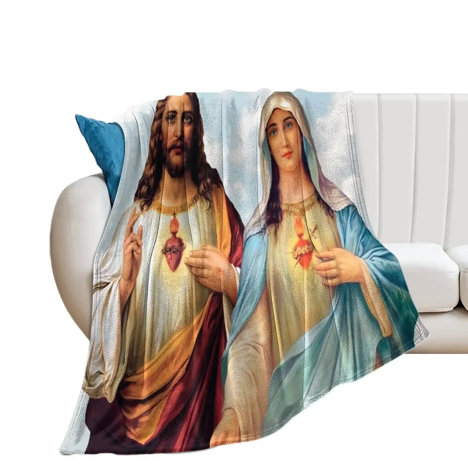 

Sacred and Immaculate Hearts - III (Jesus and Mary) sky background Throw Blanket Loose Warm For Baby halloween Blankets