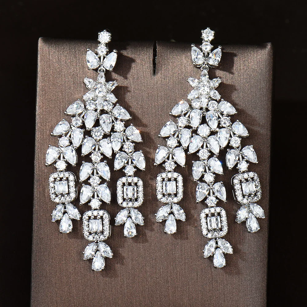 

HIBRIDE Classic Square Water Drop Cubic Zirconia Stone Dangle Drop Earrings Wedding Bridal Dubai Nigerian CZ Jewelry E-1055