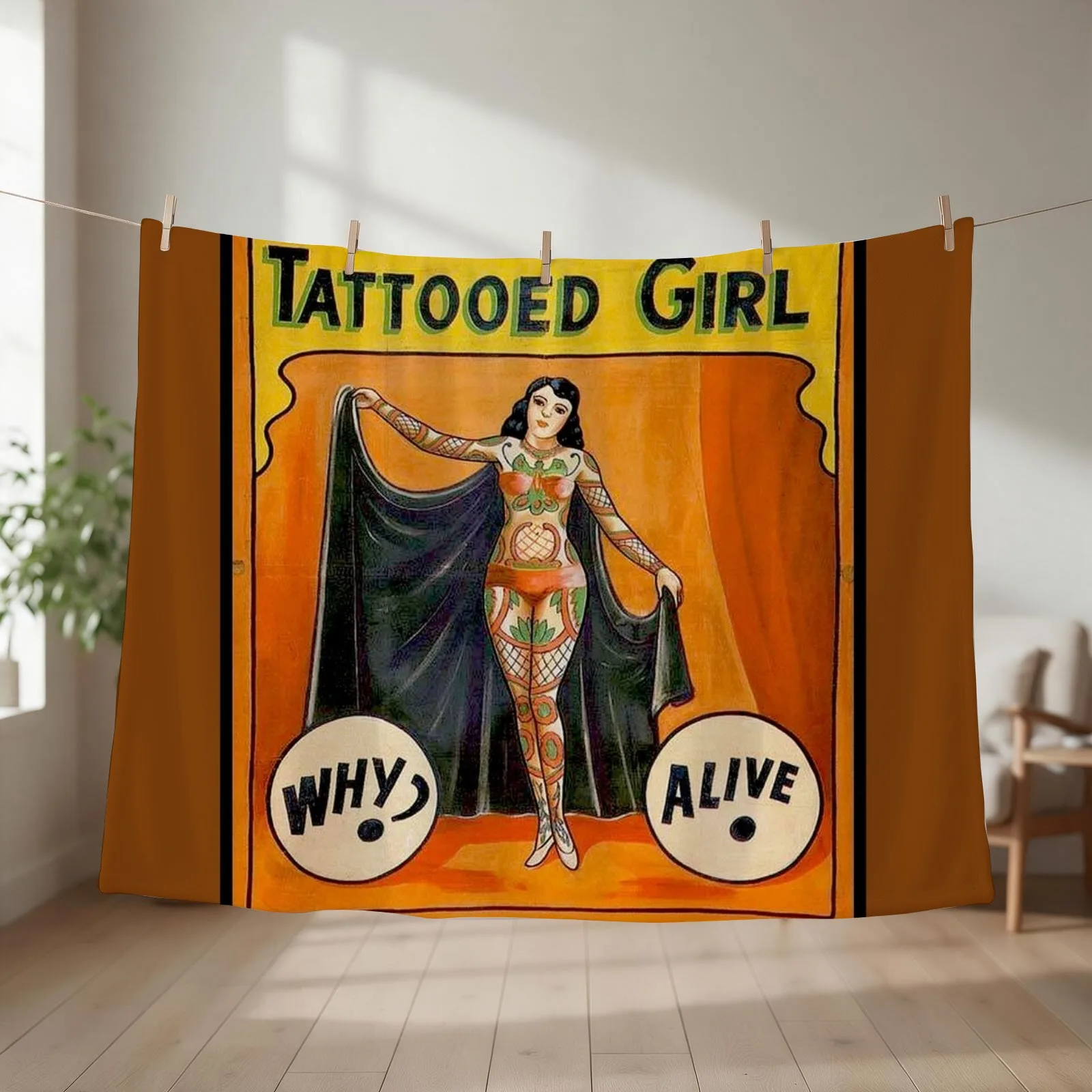 TATTOOED GIRL : Vintage Circus Sideshow Advertising Print Throw Blanket