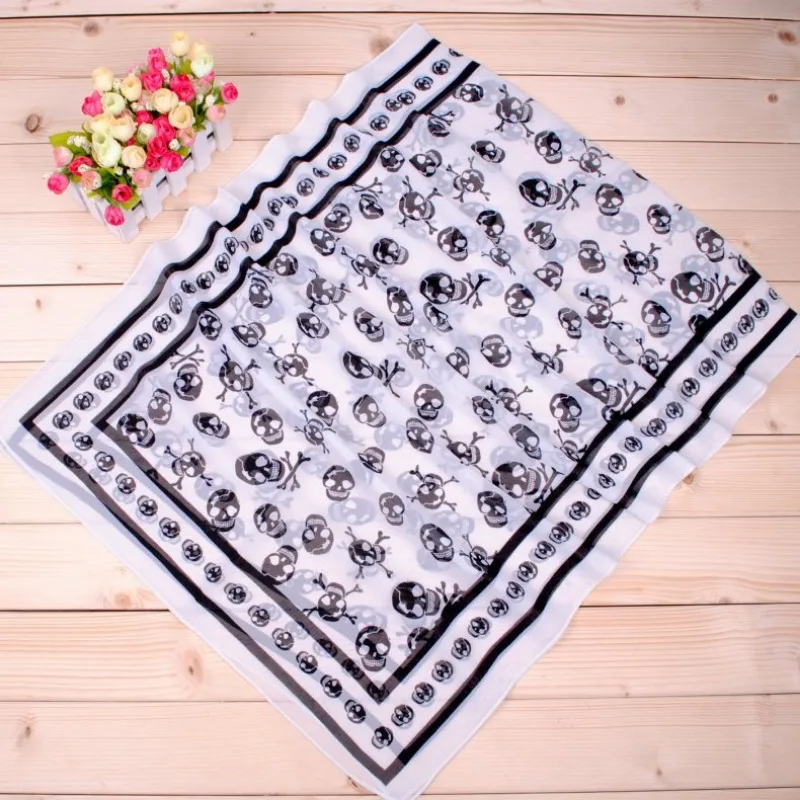 Chiffon Skull Scarf 150*50CM Geometric Printing Pattern Fashion Street Style Holiday Beach Spring Autumn Decorative Shawls New