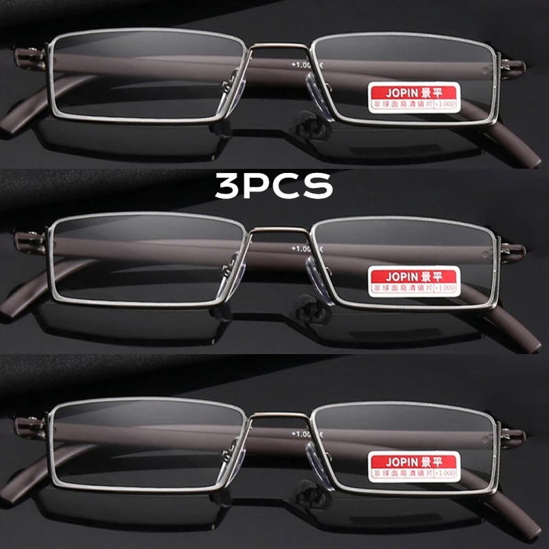 3PCS Metall Anti-Blau Licht Lesebrille Männer Halb Rahmen Brillen Männlich Lesebrille + 1,0 + 1,5 + 2,0 + 2,5 + 3,0 + 3,5