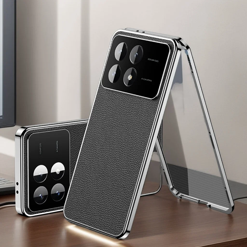 

Кожаный чехол для телефона Redmi Note 13 14 Pro Plus 5G с замком и пряжкой, двухстороннее закаленное стекло, противоударный защитный чехол для объектива