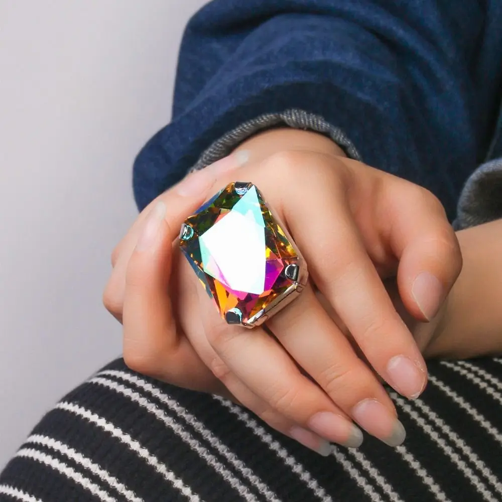 Rectangle Shape Rectangle Rhinestone Ring Adjustable Size Large Size Adjustable Crystal Ring Exaggerated Giant