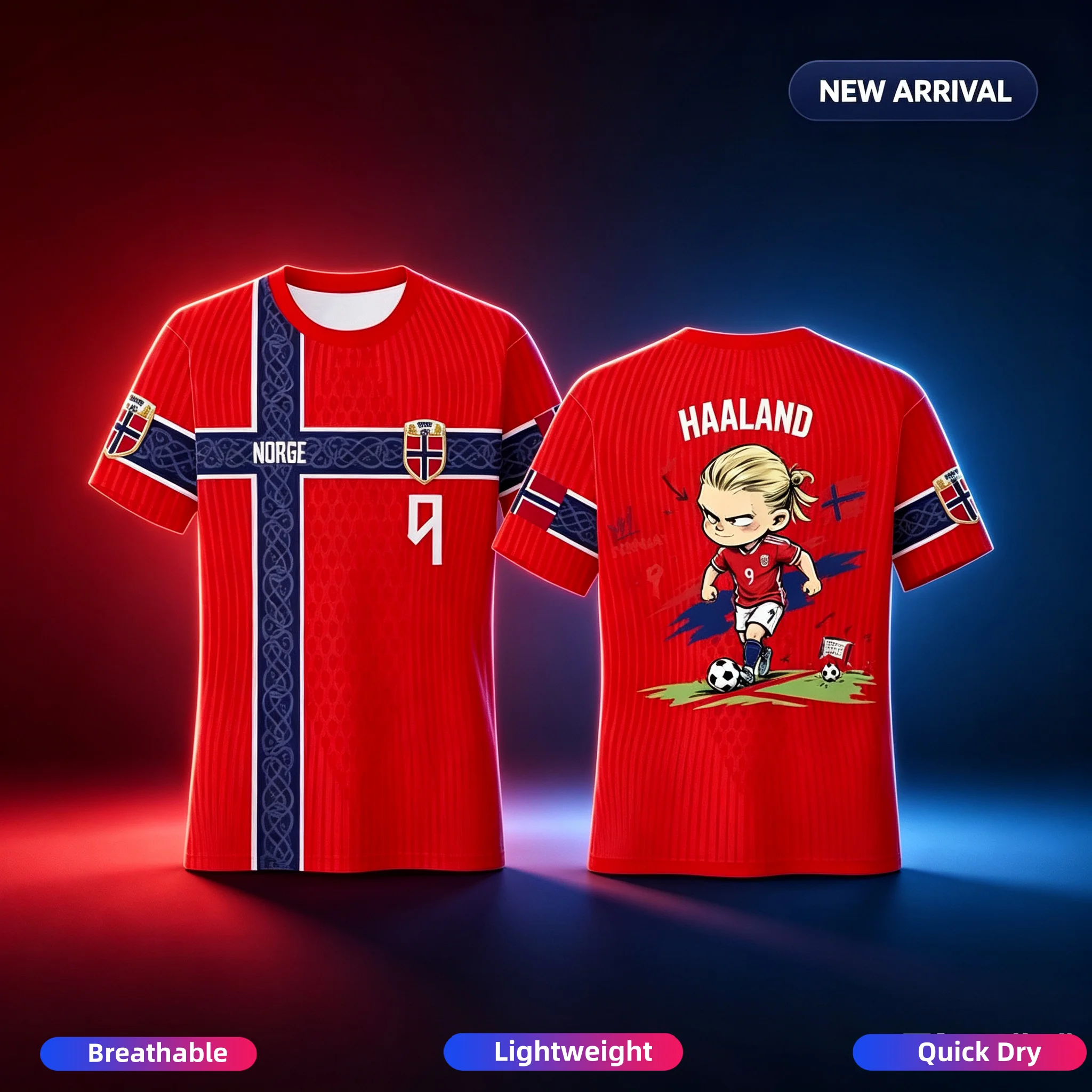 Haaland Norway National Team Fan T‑Shirt, Quick‑Dry Ice‑Silk Short‑Sleeve Unisex Casual Football Supporter Tee Men Women Summer