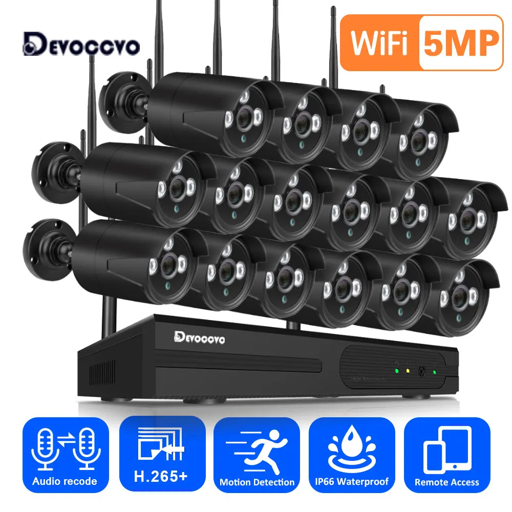 5mp wifi câmera sistema de vigilância de vídeo 16ch p2p nvr ao ar livre à prova dwaterproof água cctv bala câmera kit segurança 8ch sem fio nvr kit