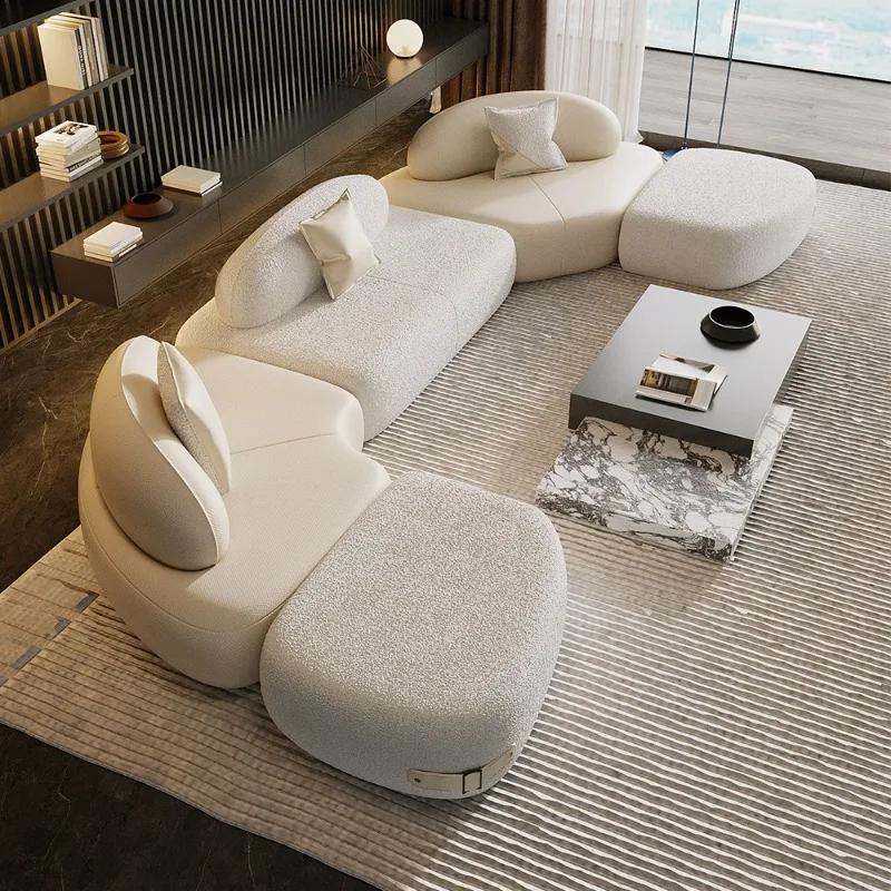 French fabric sofa special-shaped living room modern simple large flat layer designer lamb wool module sofa combination