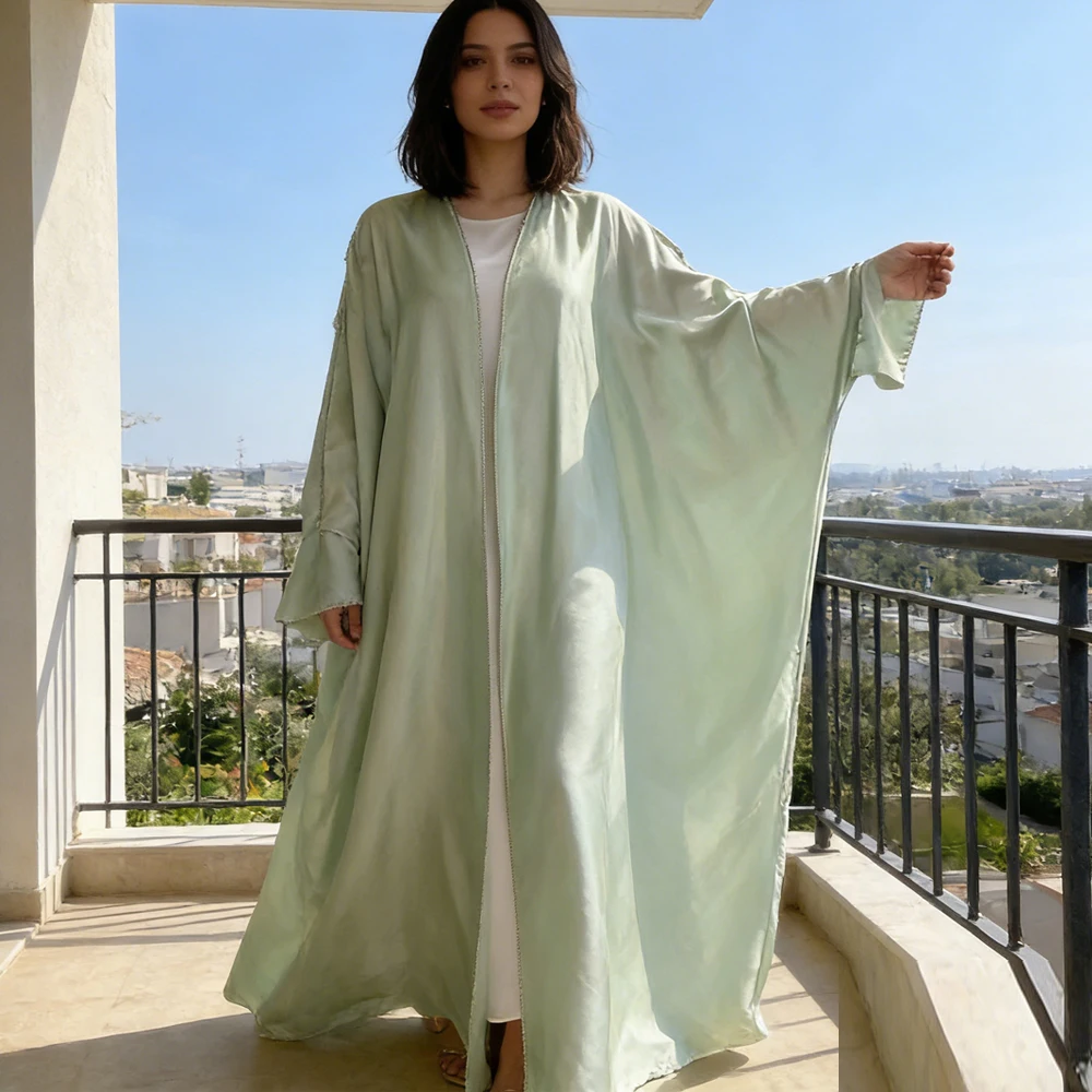

Eid Satin Abayas for Women Muslim Loose Dress Kimono Cardigan Dubai Open Abaya Kaftan Kebaya Caftan Marocain Femme Robe Jalabiya