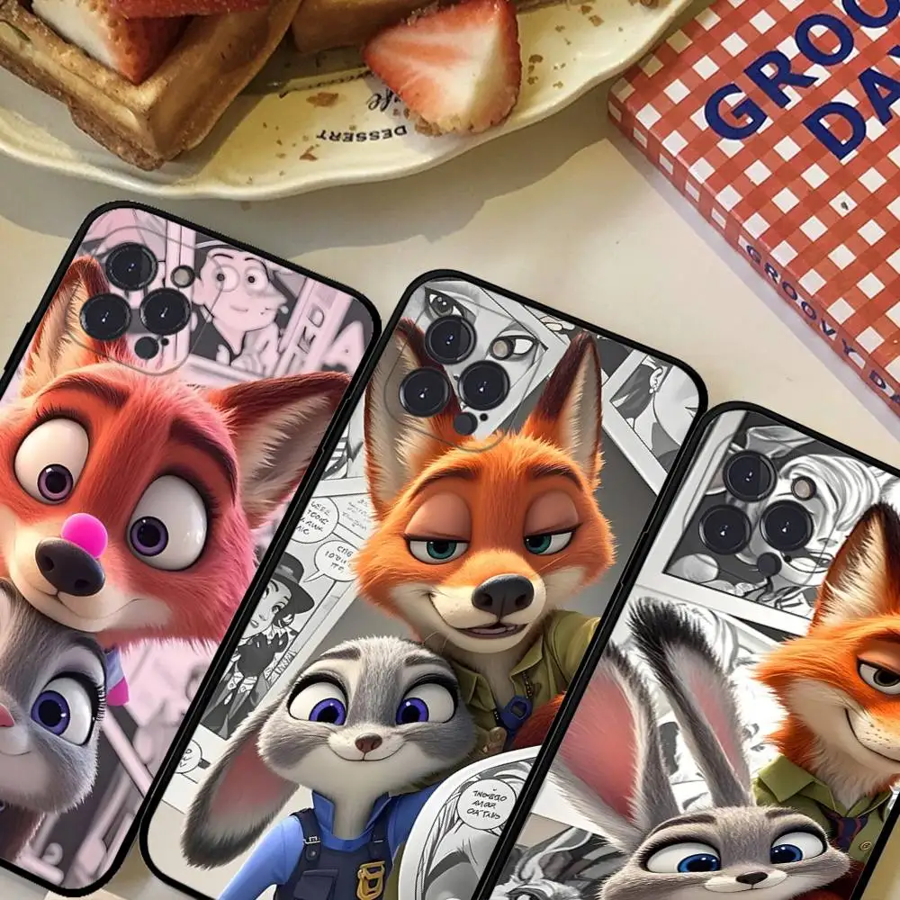 Zootopia Nick Judy جراب هاتف آيفون 16 15 14 11 12 13 Mini Pro XS Max Cover 6 7 8 Plus X Funda Shell