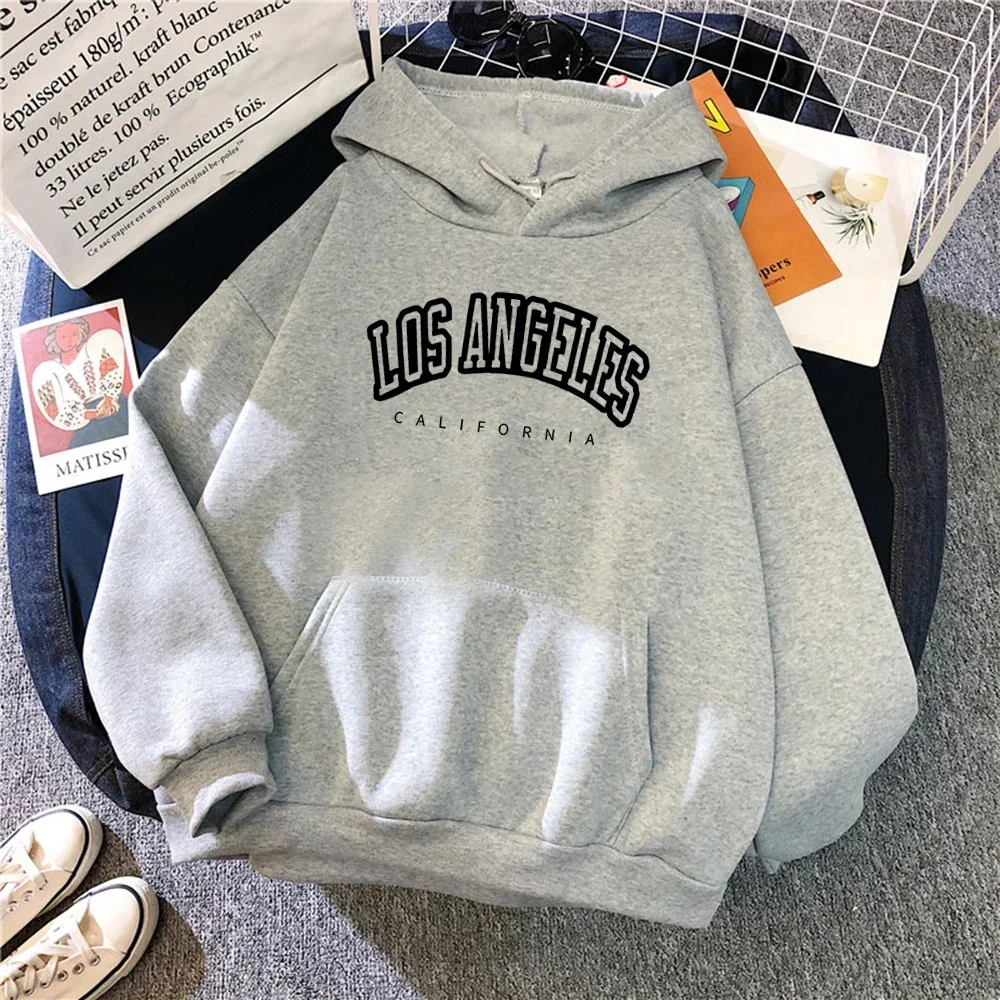 Los Angeles California City Letter Print Oversize Hoodies Hoody for Women Warm Sweatshirt Casual Street Hip Hop Clothes Top