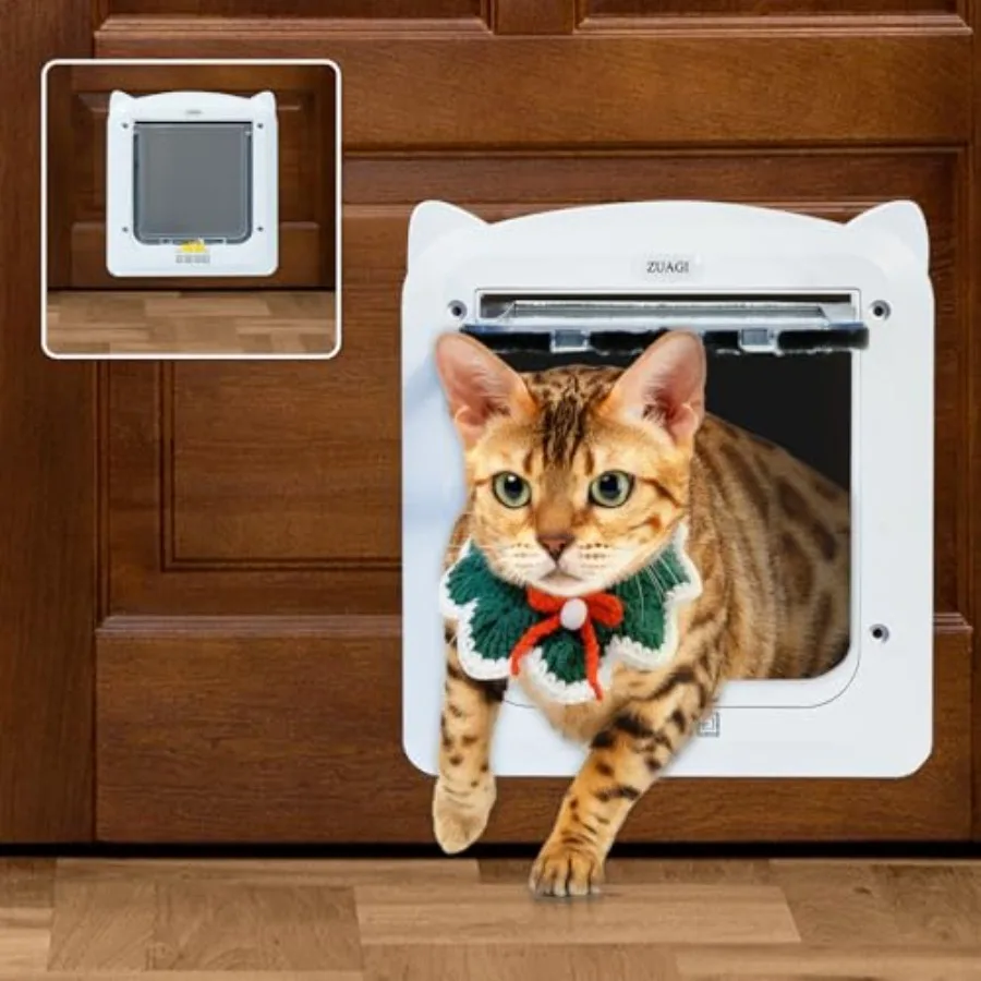 Porta magnetica per gatti interna esterna con chiusura a 4 vie Chiusura per porta per cani Dimensioni esterne 11,5x10,2 Dimensioni interne 7,5x7,1 Porta per gatti resistente alle intemperie