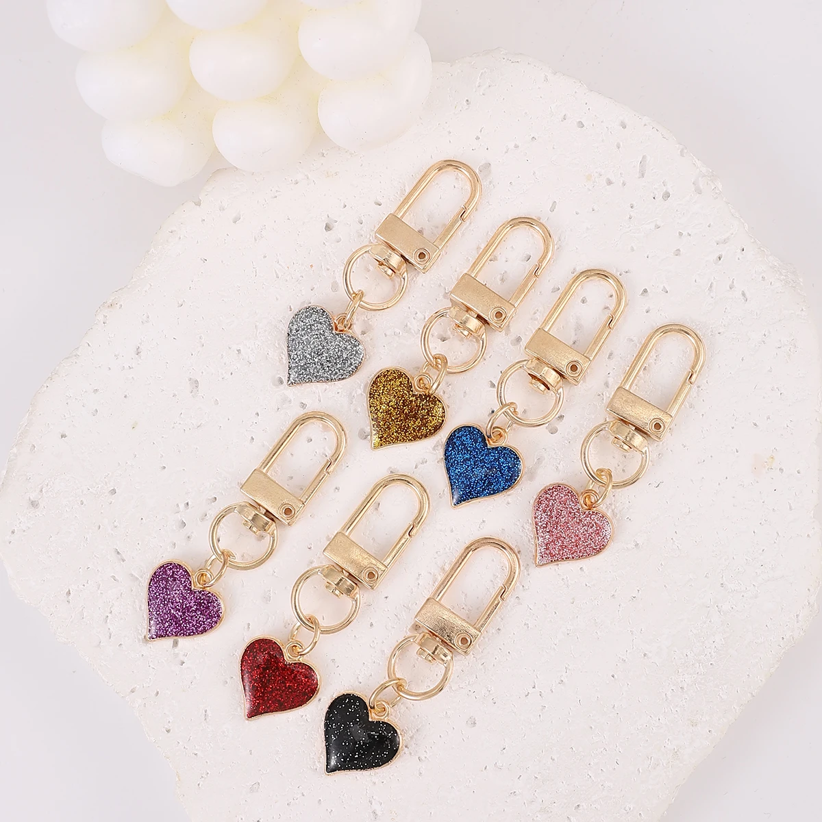 7pcs Sweet Romance Alloy Drip Oil Love Heart Pendant  Keychain Cute Ornament Bag Purse Charm Accessories Women\'s Day Gift