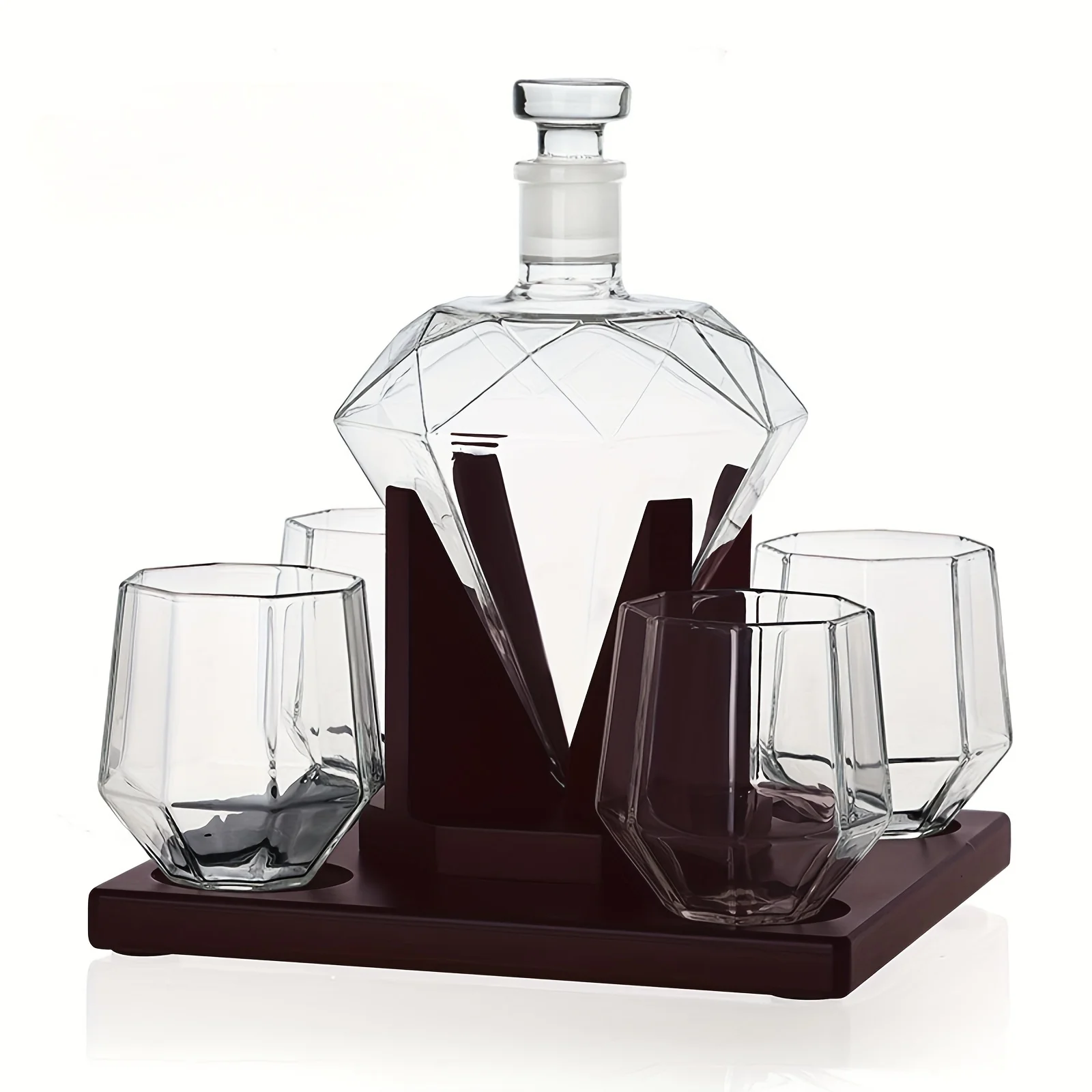 

6pcs/set, 28.74oz Diamond Wine Decanter Set, Wine Decanter, 4 Glasses, 1 Wooden Rack, High Borosilicate Glass Wine Bottle