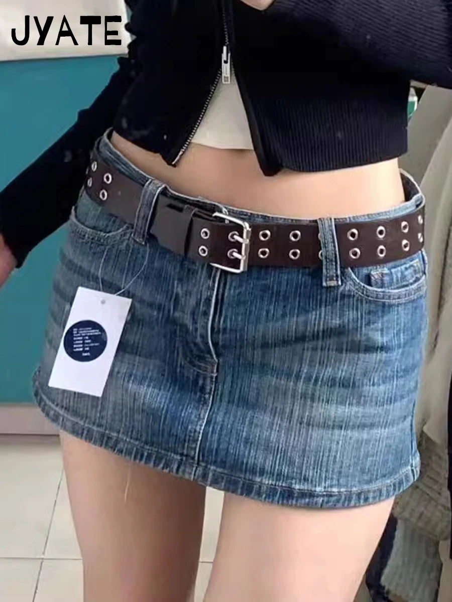 Vintage Denim Mini Cargo Skirts Women Summer New Streetwear Casual Cotton Slim Sexy Low Rise Skirt Harajuku Sweet Y2K Falda 2024
