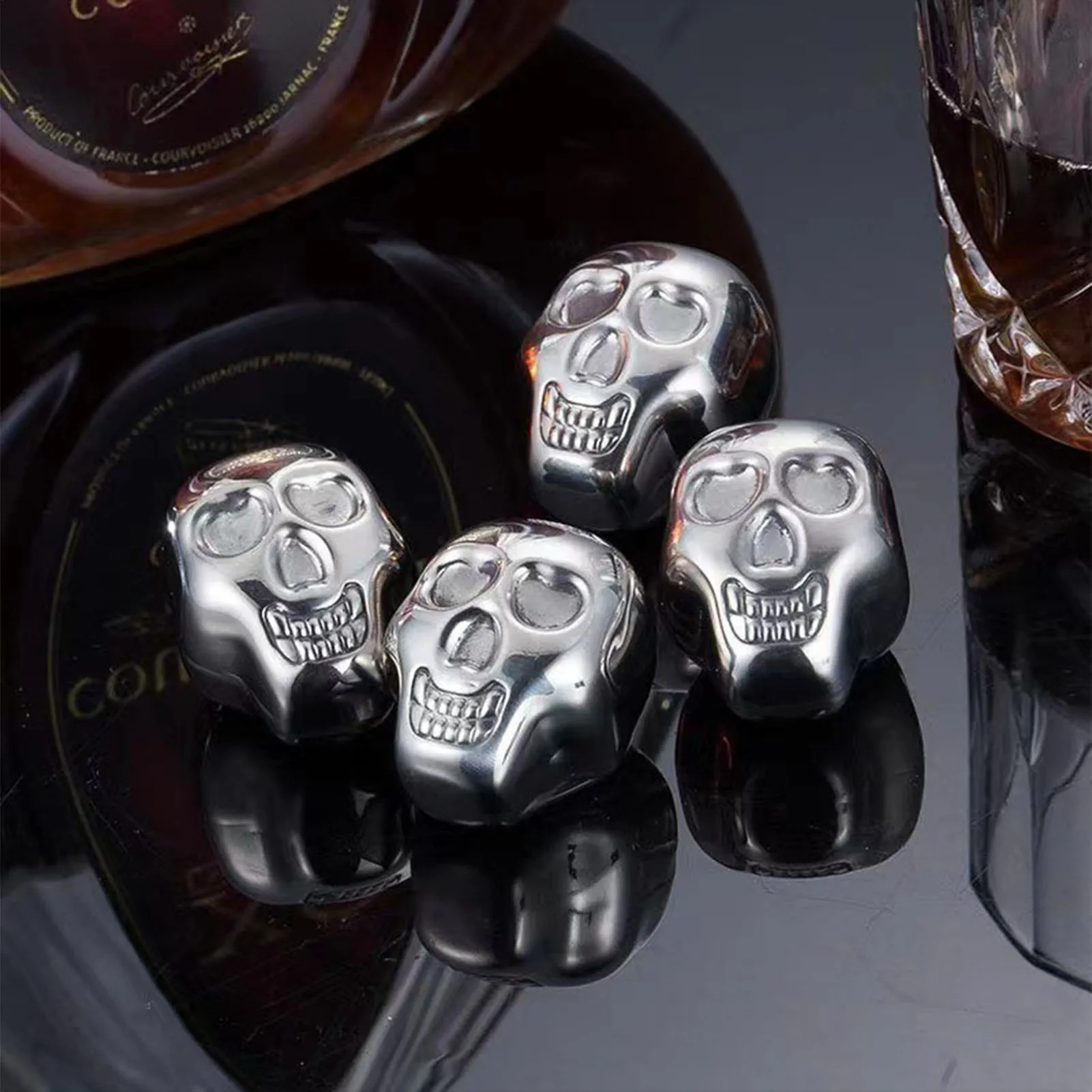 

Stainless Steel Wine Ice Cubes Skull Head Shaped Refreezable Chilling Ice Cubes Your Favorite Beverage Juice Drinking Supplies