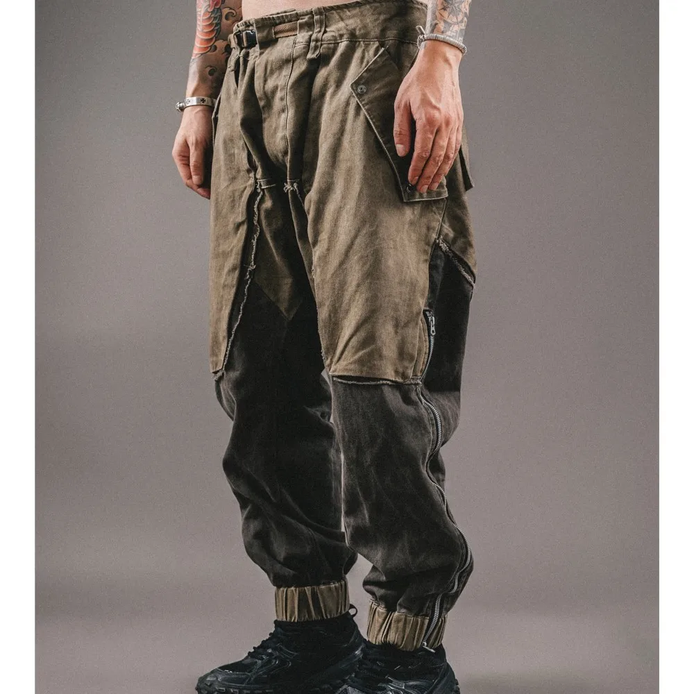 Wasteland Style Wear American High Street Fashion Vibe Ruoshuai Contrast Color Casual Pants Men's Overalls