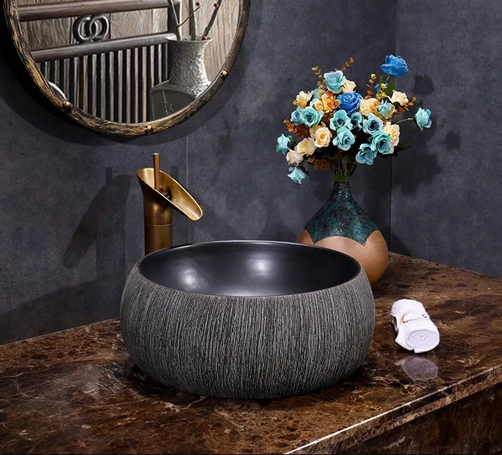 Art round washbasin ceramic countertop bathroom sink vintage washbasin