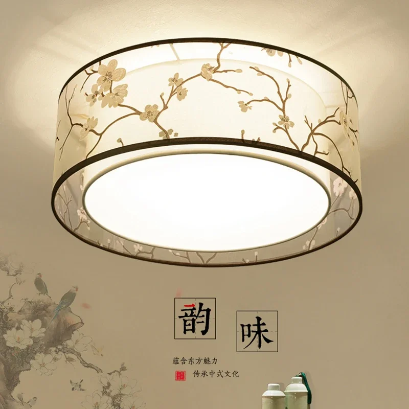 

Chinese Fabric Art Pendant Lamp LED Circular Square Living Room Bedroom Hotel Tea House Cloth Lmuniarias Fixtures