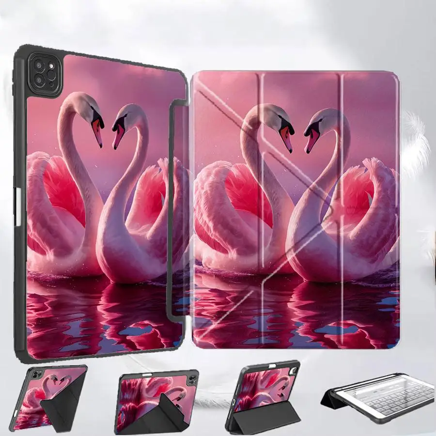 

Tablet Case For iPad Pro 2025 Air 4 5 M3 M2 M4 11inch Pro 11th 10th 9th 8th 7th 12.9inch Mini 6 7 Holder Cover Pink Swans Design