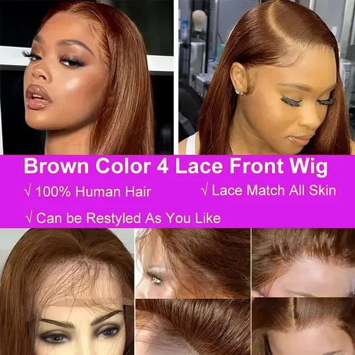 Imagen 2 del producto Peluca Bob Vietnamita Liso 100% Cabello Humano Color Marrón Chocolate 13x4 con Encaje Frontal Completo Doble Trama para Mujeres Negras