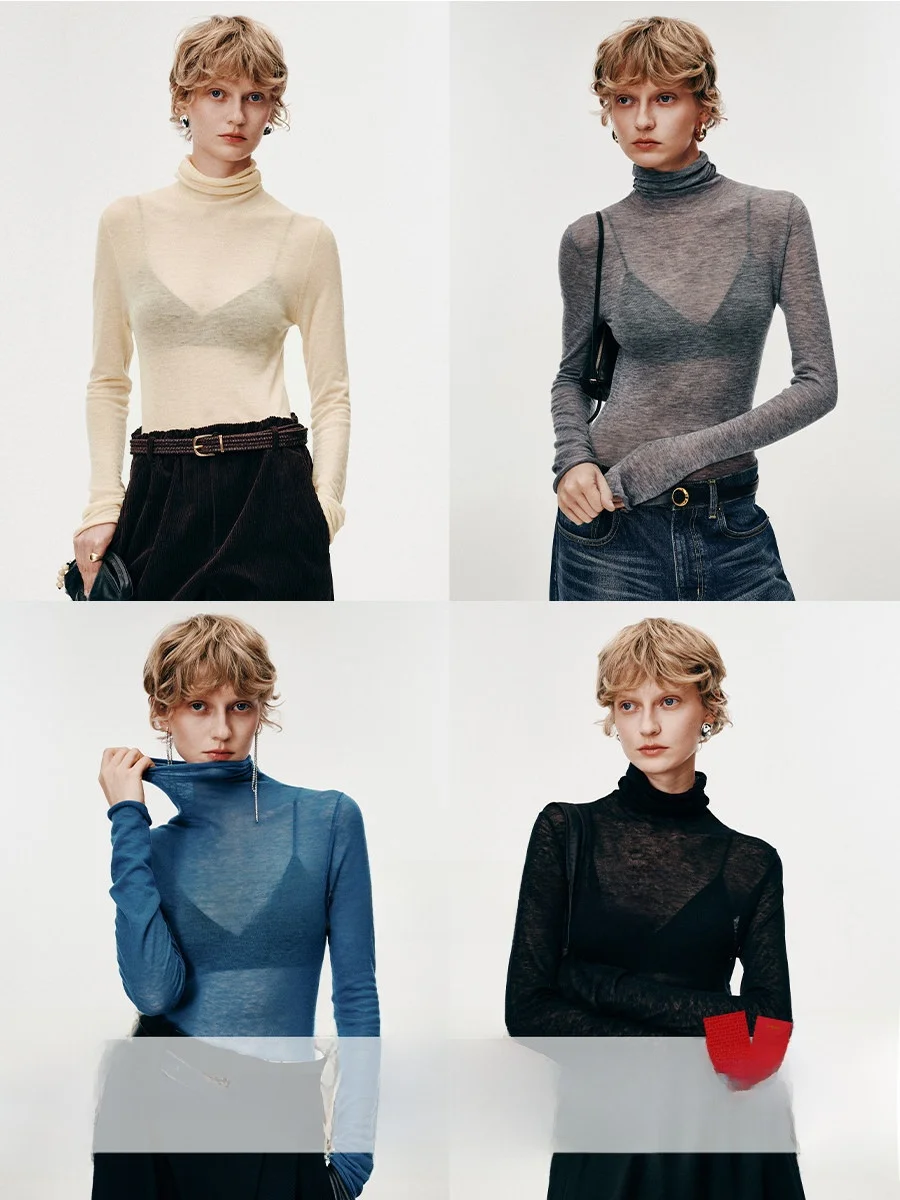 

Женская модная зимняя кофта Yasako из мягкой шерстяной смеси с высоким воротом, базовый слой, для повседневной носки, с длинным рукавом