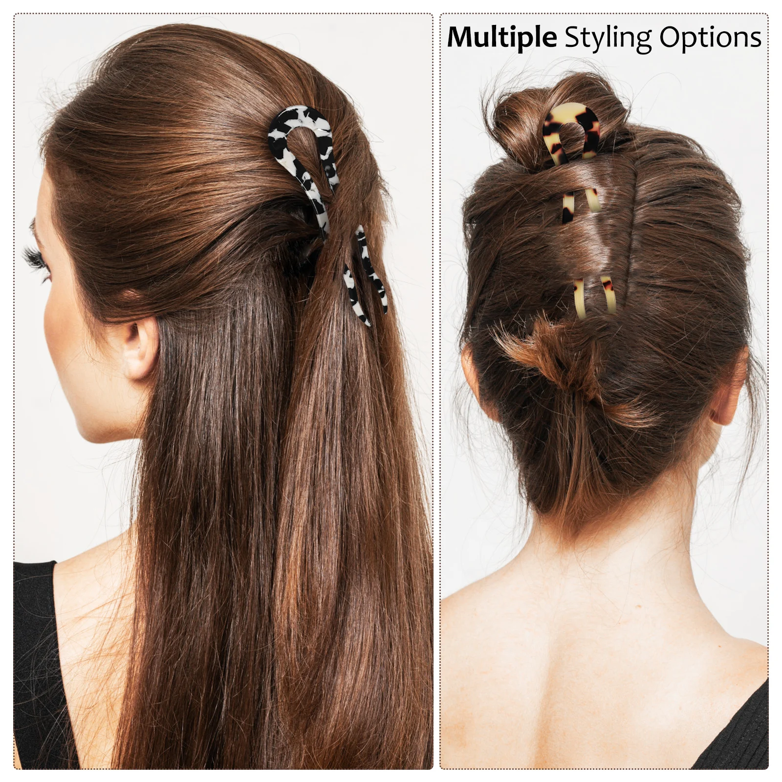 

3 Pcs Acetate U Shape Hairpins Shallow Tortoise Shell Cow Milk White Women Styling Accessories Hair Bun Fork Travel Use
