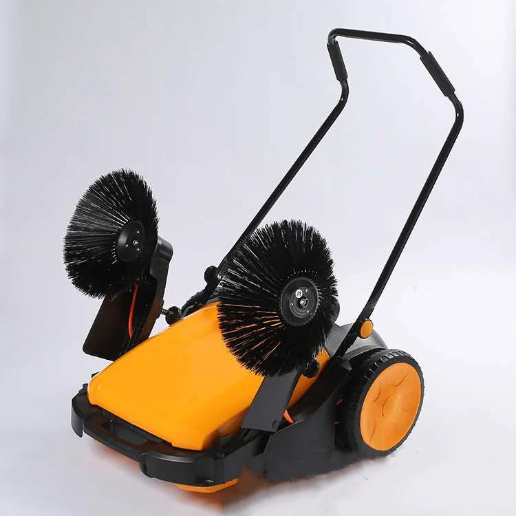 Rider walk behind road scrubber industri robot mop sweeper collector manual machine of fallen leaves garden