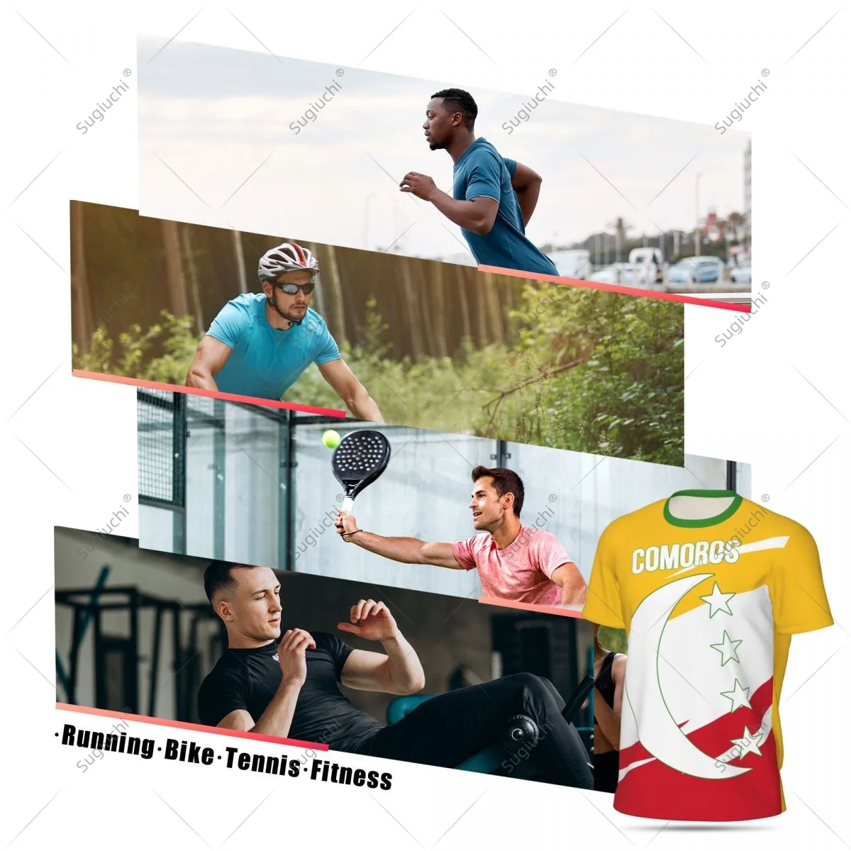 Comoros Flag Men Sports T-shirt Women Tees jersey for Soccer Football Running Bike Tennis Fitness Fans - view 5