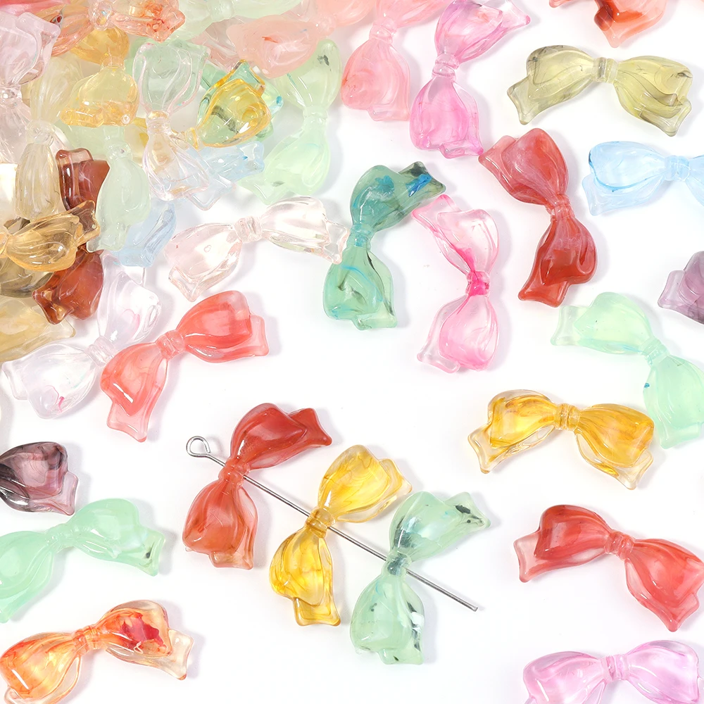 30 Stück 29x14mm Acryl-Schleifenperlen, bunte Schleifen-Perlen zum Basteln von Schmuck, DIY-Armbändern, Halsketten, Handy-Schlüsselanhängern und Zubehör