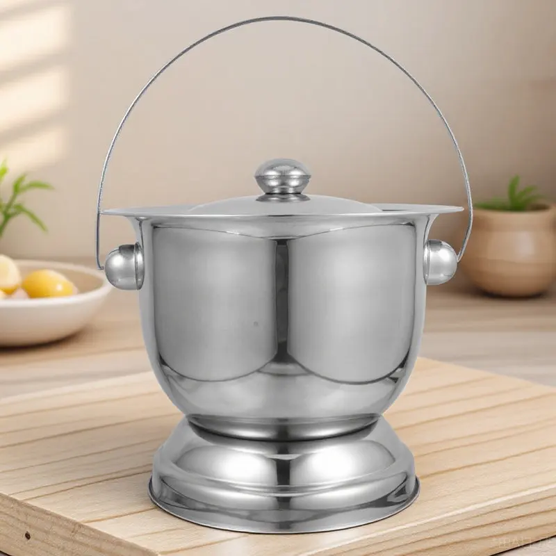 Stainless Steel Spittoon Thickened Covered Night Urinal for Adults Elderly Pregnant Women Bedside Portable Commode