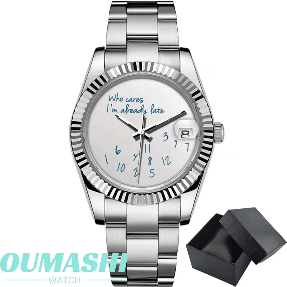 OUMASHI LUXUS Herrenuhr NH35A Uhr mit blauem Himmelstext-Zifferblatt Herrenuhren 39mm/36mm Uhr NH35 Automatikwerk Saphirglas-Uhr 3