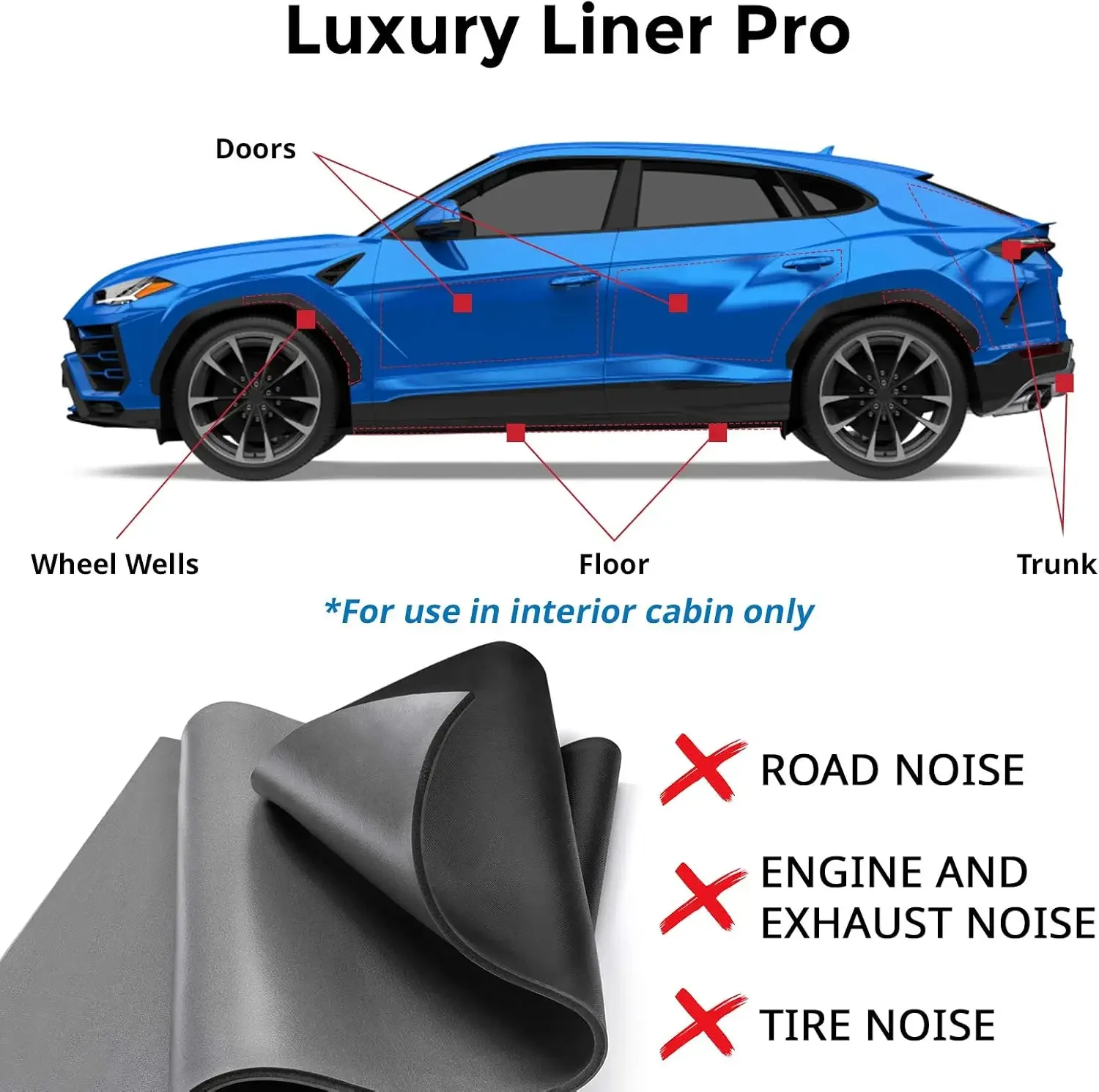 Luxury Liner Pro - 2 in 1 Sound Insulation for Cars - Mass Loaded Vinyl and Closed Cell Foam - MLV Noise Barrier