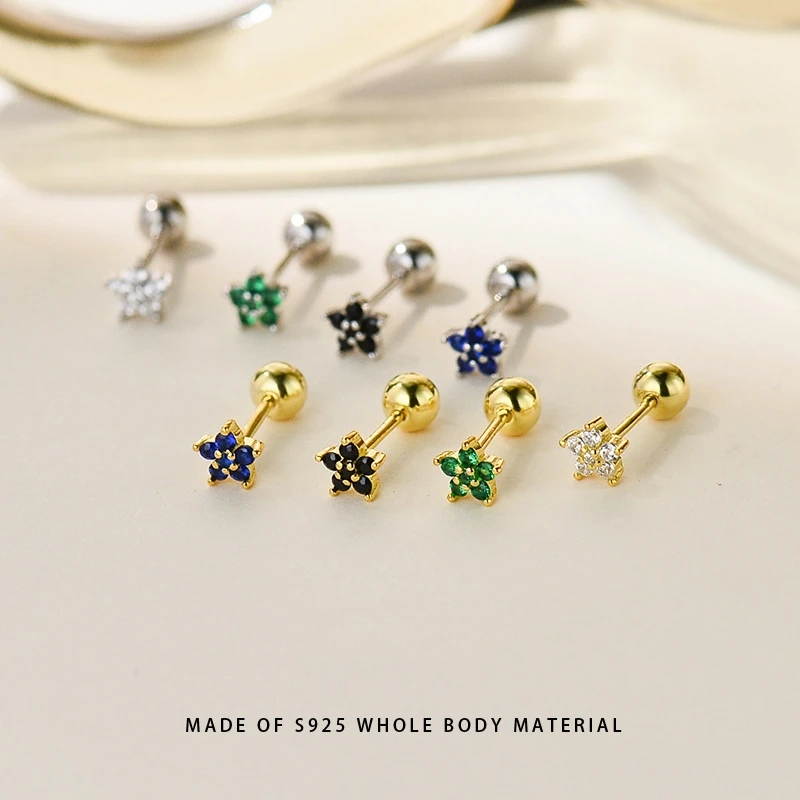 

Girls 925 Sterling Silver Stylish Simple Flowers CZ Screw Safe Stud Earrings for Daughter Children Birthday Gift Jewelry