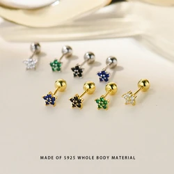 Girls 925 Sterling Silver Stylish Simple Flowers CZ Screw Safe Stud Earrings for Daughter Children Birthday Gift Jewelry